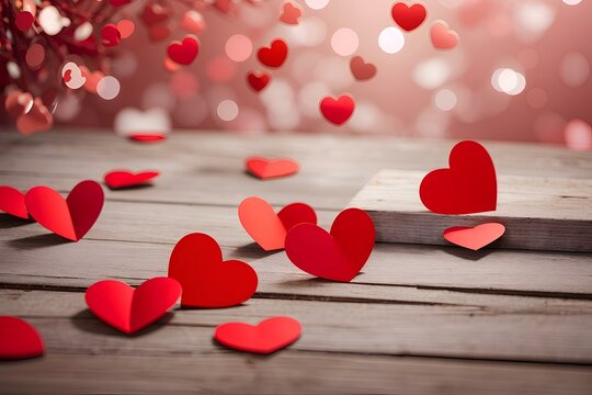 Red hearts on wooden background for valentine's day celebrations. Love and affection concept.