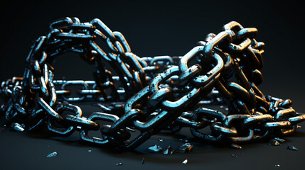 3D illustration of broken iron chain