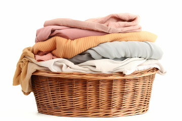 pile of clean clothes on the Laundry Basket isolated on white