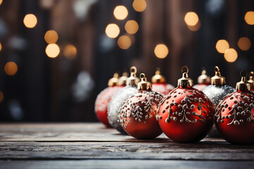 christmas tree decorations, santa claus with gifts, snowman in the snow, christmas gift boxes	