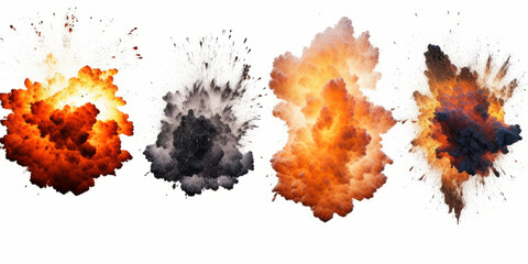 photograph of Set of explosion isolated on white background