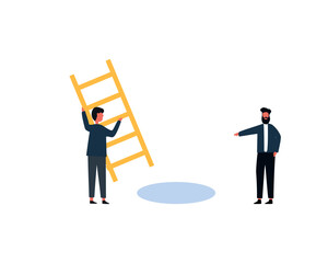 Fototapeta premium Edited from a businessman Solving business problems of two businessmen. solving business problem metaphor. Solving business obstacles