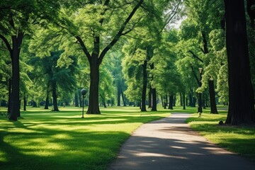 Green park with lawn and trees.