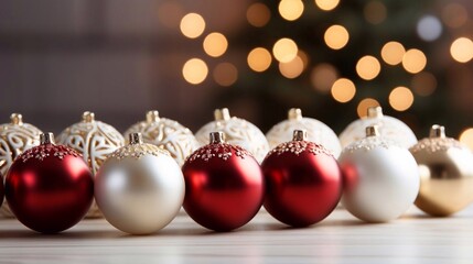 Banner background with beautiful Christmas balls toys on party backgraund. Christmas decoration with AI generated