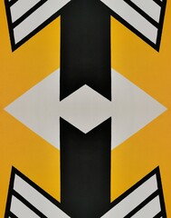 black and white with gold chevrons and geometric design