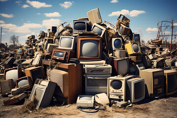 junkyard with obsolete analogue appliances - obrazy, fototapety, plakaty