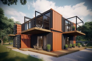 Design of a home built using shipping containers. Generative AI