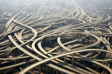 overhead view of abstract complex raised highway