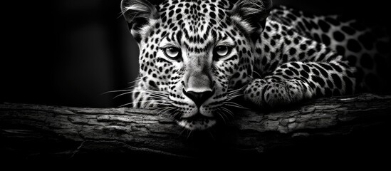 A black and white photo of an African Leopard in Namibia