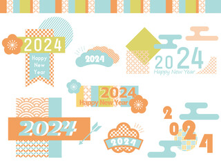 2024年のタイトル文字セット02 - obrazy, fototapety, plakaty