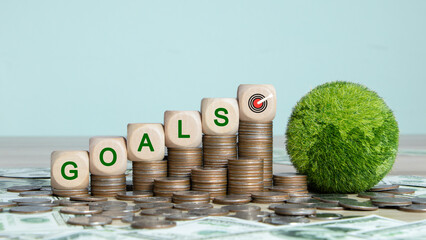 Green business growth or green investment and Finance sustainable development concept. Words Goals...