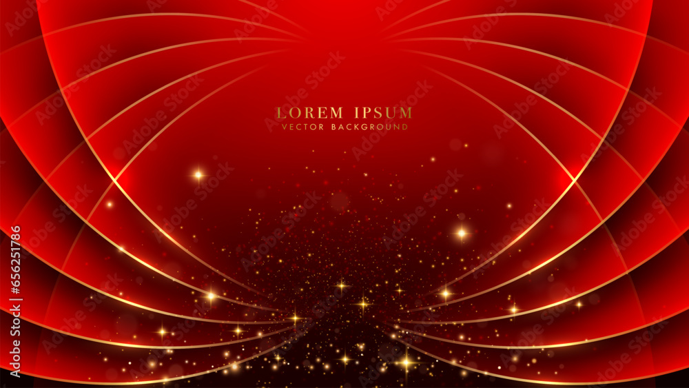 Canvas Prints golden line curve with glitter light effect and bokeh decoration on red background