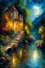 Mystical Moonlit Night A Painting of Enchantment in the Glow of Moonlight
