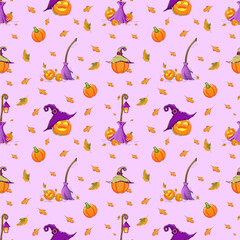 Vector pattern with yellow ticks, purple brooms