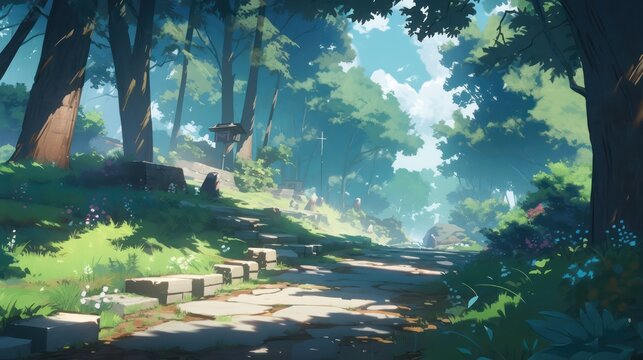 landscape in the forest in digital art painting style 