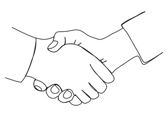 One line drawing handshake, vector illustration.