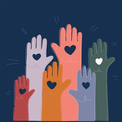 Cartoon vector illustration of Hands with forming heart-shapes on it