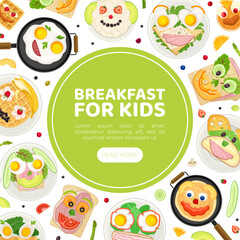 Children Breakfast Food and Meal Banner Design Vector Template