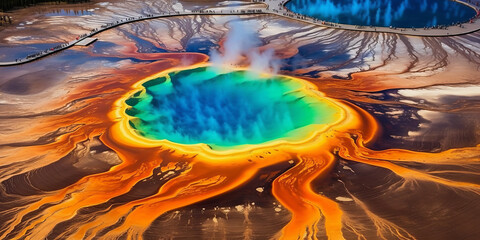 Bird's-eye view The World Famous Grand Prismatic Spring in Yellowstone National Park