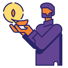 Hindu man celebration Diwali with candle