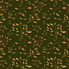 Seamless pattern with branches and leaves in autumn colors.
