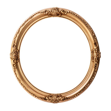 Antique carved gilded oval shape frame isolated on transparent background. Vintage golden rectangle frame for photo, Artistic gold frame with curved shapes, Decorative vintage frame and border
