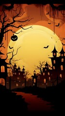 Happy Halloween background. Halloween banner background concept for holiday event. Halloween pumpkin. Halloween pumpkins and bats. Generative AI.