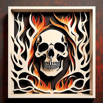 an image of a skull and flames fire shadowbox 