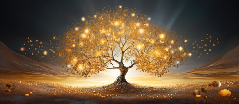 Abstract background featuring a stunning illustration of a golden tree fantasy