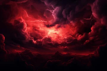 Plexiglas foto achterwand Red dark sky in the sky with clouds. Bright red sunset. horror concept. © SAHANAZ