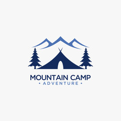 Mountain camping tent logo design