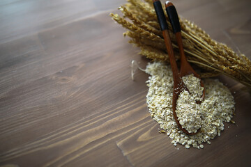 The concept of the cost of grain. 5000 ruble banknotes around a handful of ground grain. World hunger.