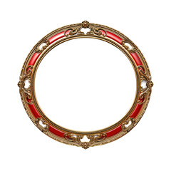 Antique carved gilded oval shape frame isolated on transparent background. Vintage golden rectangle frame for photo, Artistic gold frame with curved shapes, Decorative vintage frame and border
