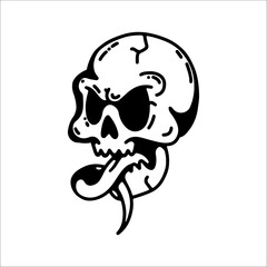 vector illustration of a scary skull sticking out its tongue
