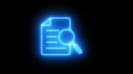 Neon Research case icon. Online research analysis and financial statement overview symbols. Data optimization sign. Online review verification document icon. case study symbol