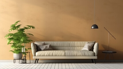 mockup,interior with brown sofa. 3d illustration generative ai