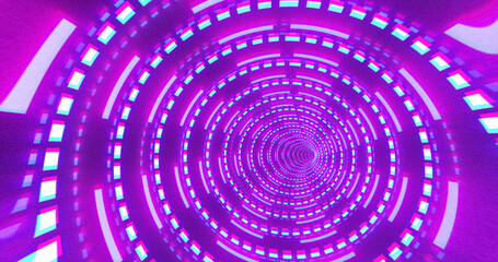 Abstract futuristic purple hi-tech tunnel from energy circles and magic lines background