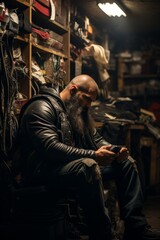 Pro wrestler's intense pre-match preparation backstage, focusing their mind and body for the upcoming battle, Generative AI