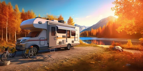 Tuinposter Outdoor camping RV, Outdoor, camping, European and American style. © LomaPari2021