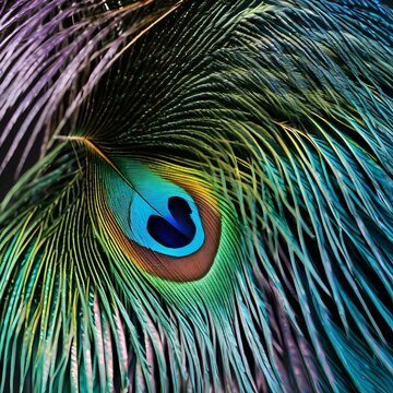 A close-up image of a colorful peacock feather, highlighting its iridescent and intricate details4