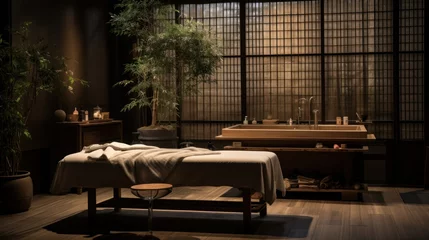 Rolgordijnen Massagesalon Interior of a massage parlour with a massage bed