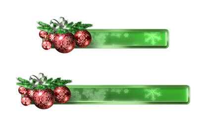 Christmas banners or lower-thirds, transparent PNG design elements. 3D illustration. Two sizes. Red and green baubles.
