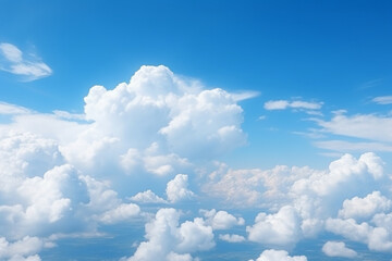Naklejka na ściany i meble Clear blue sky and white clouds. white cloud on blue sky. blue sky background with clouds. White cumulus clouds formation in blue sky.
