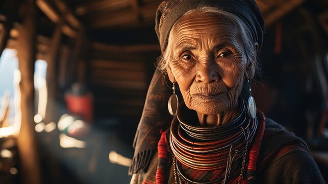 a long-necked Karen woman at a hill tribe village Tribes in Thailand