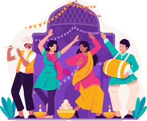 Indian People in Traditional Clothing Dancing to Celebrate Diwali, the Traditional Hindu Festival of Lights