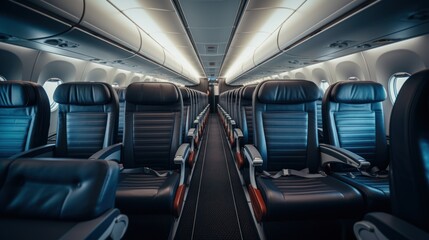 Spacious Commercial Airplane Cabin Interior with Modern Seating Arrangement