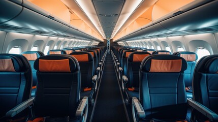 Spacious Commercial Airplane Cabin Interior with Modern Seating Arrangement