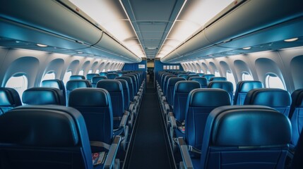 Fototapeta premium Spacious Commercial Airplane Cabin Interior with Modern Seating Arrangement