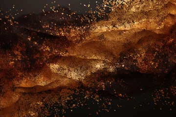 Foto op Aluminium Black brown & gold dust glitter dust dark background, in the style of textured surface, dark brown and orange, abstract organic forms, photo taken, canvas texture emphasis, captivating. © SAHANAZ