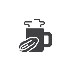 Cocoa bean and cup vector icon
